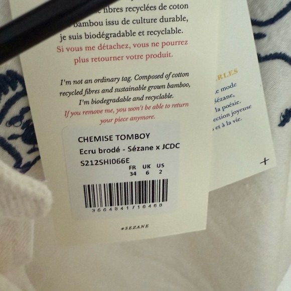 Sezane tomboy * jcc denim Shirt with Blue Bird Embroidery - Picture 3 of 5